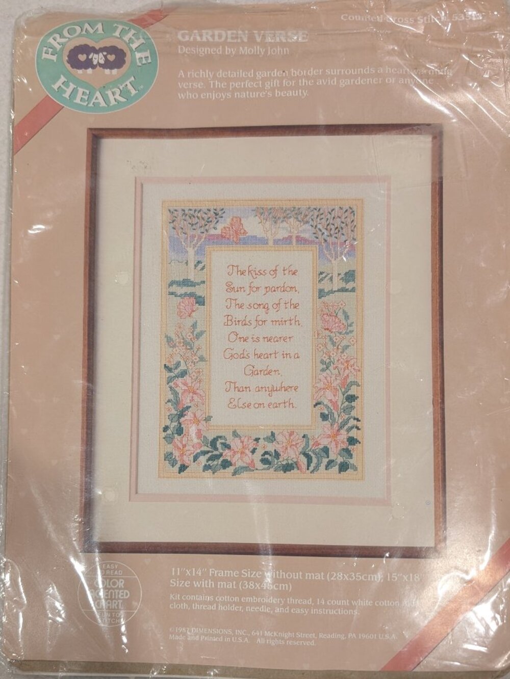 From the Heart Garden Verse Cross Stitch Kit Floral Cottagecore BNIP - 1023